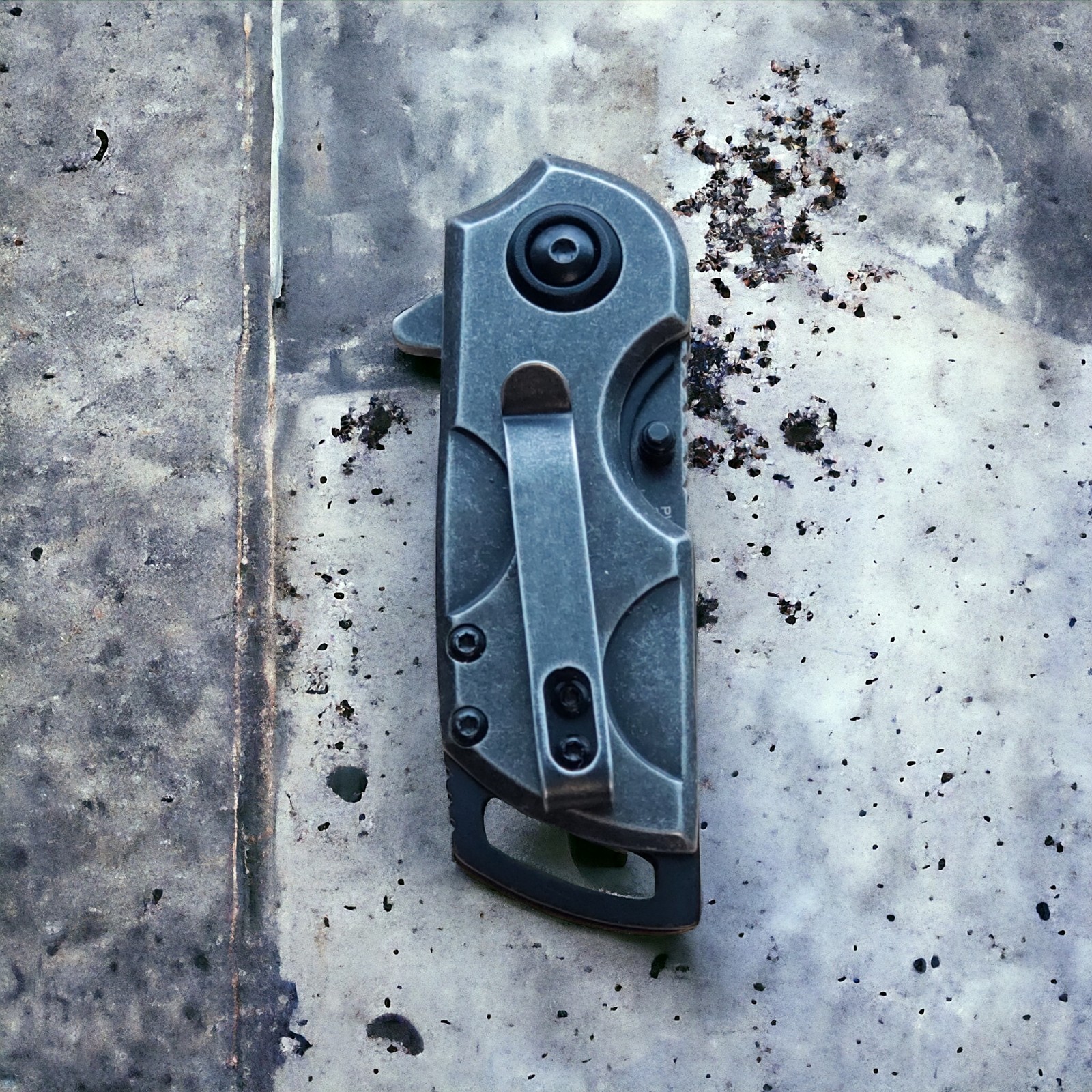 Small Pocket Knife Stonewashed Blade And Handle Pocket Clip Spring Assist NEW