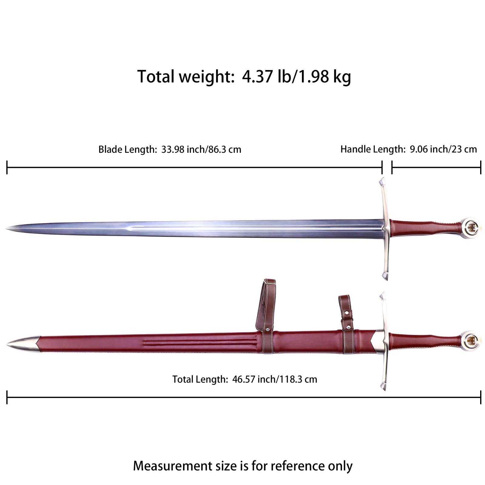 46.57 » Medieval Two Handed Sword, Wine Red Scabbard Sword