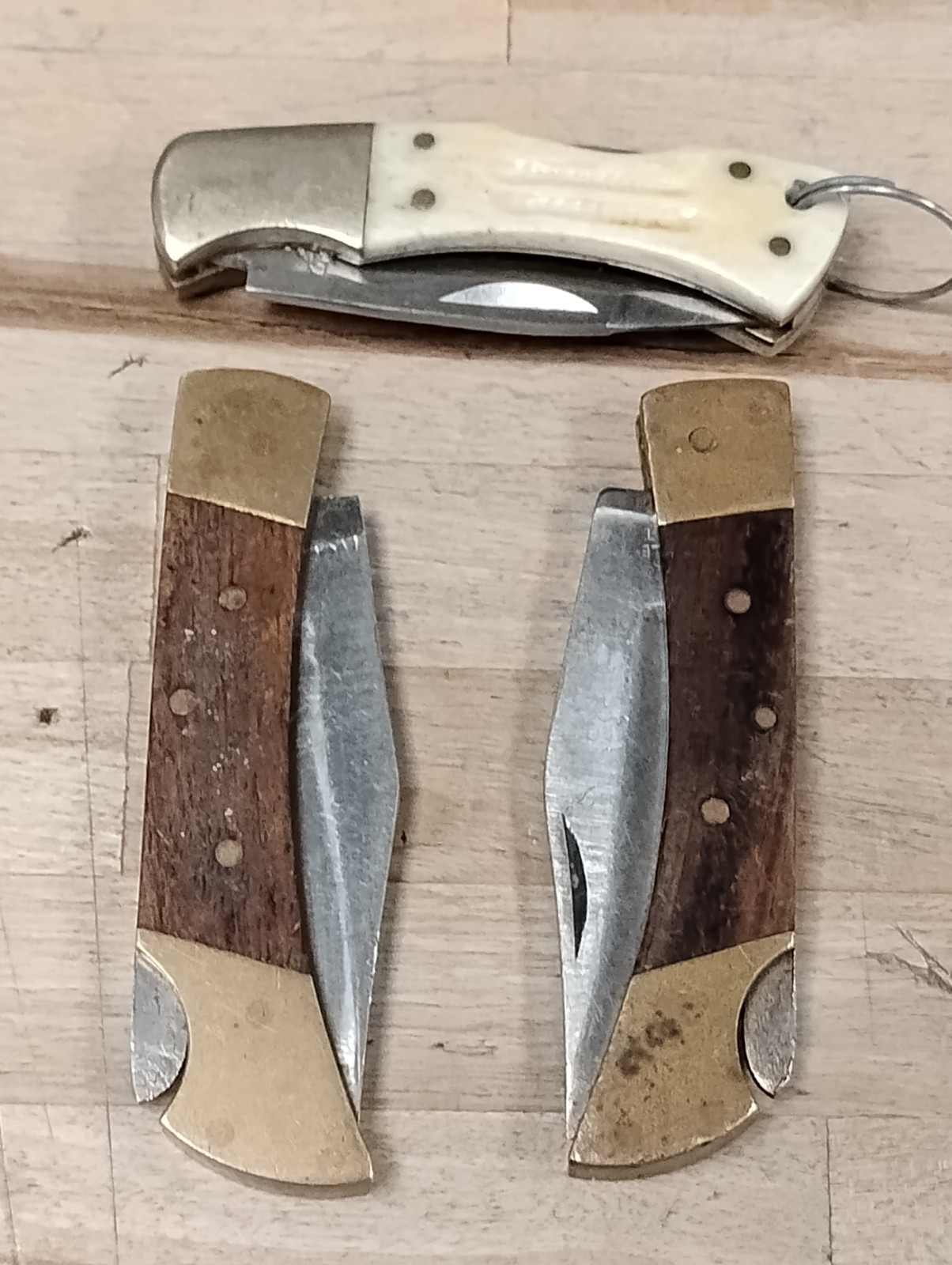 3 Vintage Brass And Wood/Bone With Pretty Nice Blades Lot