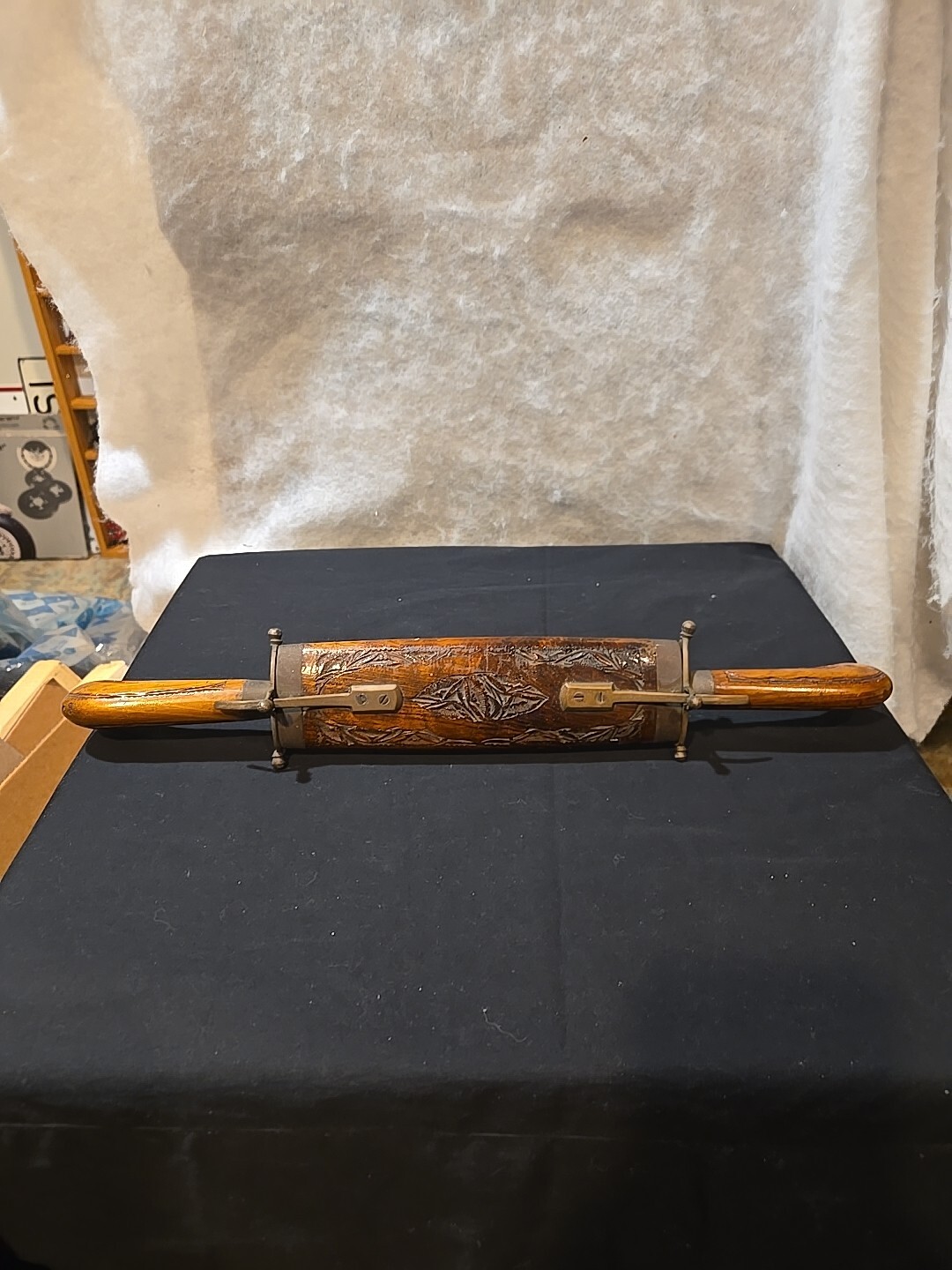 Vintage Indian Carving Knife and Fork set wooden carved wood and brass trim
