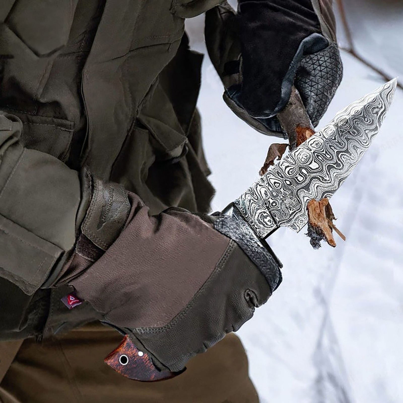 Damascus Steel Bobcat Hunting Knife, Handmade Fixed Blade Camping Outdoor Knife