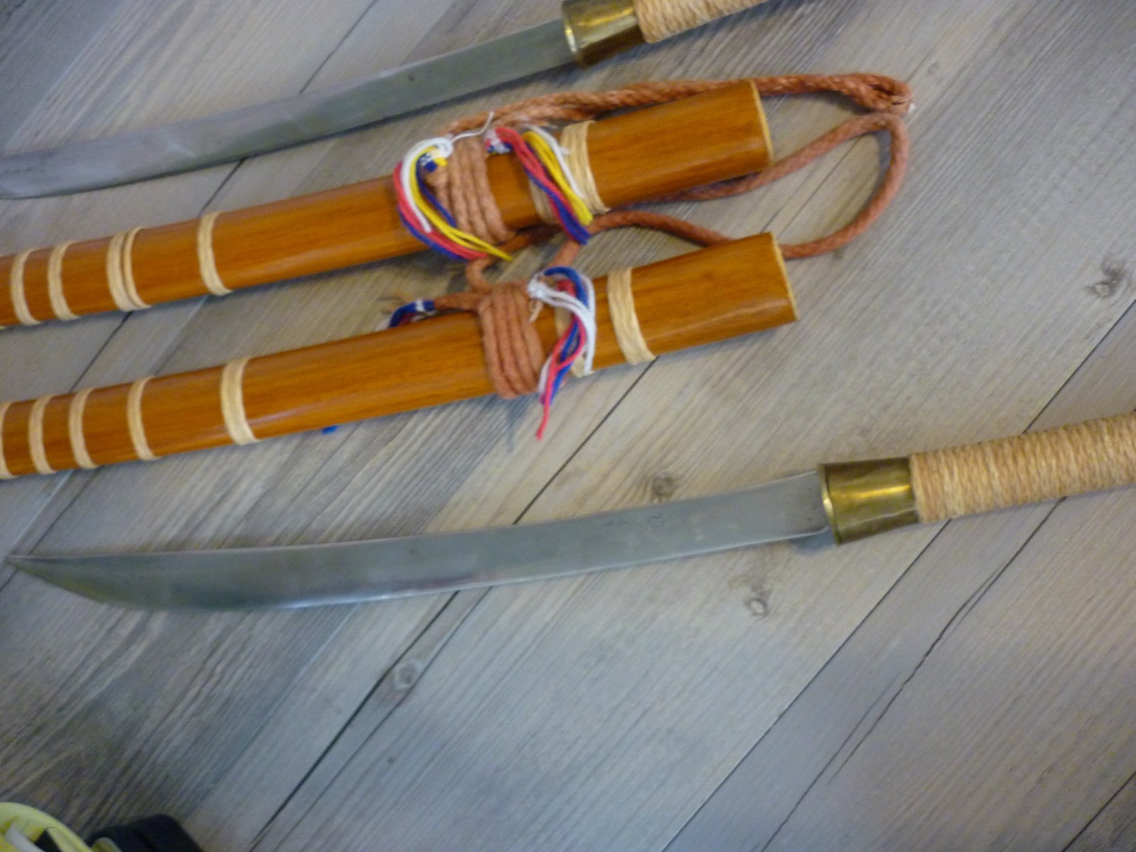 VINTAGE HANDMADE THAILAND SWORDS WITH SCABBARD PAIR DECORATIVE 25″