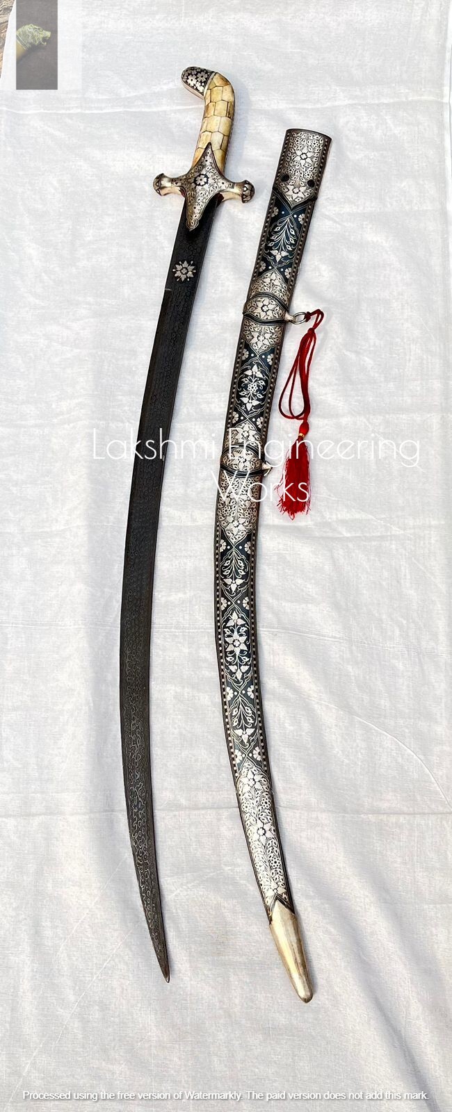 KILIJ SWORD, KILIJ HEAD, ARABIAN silver calligraphy scabbard sword, damascus
