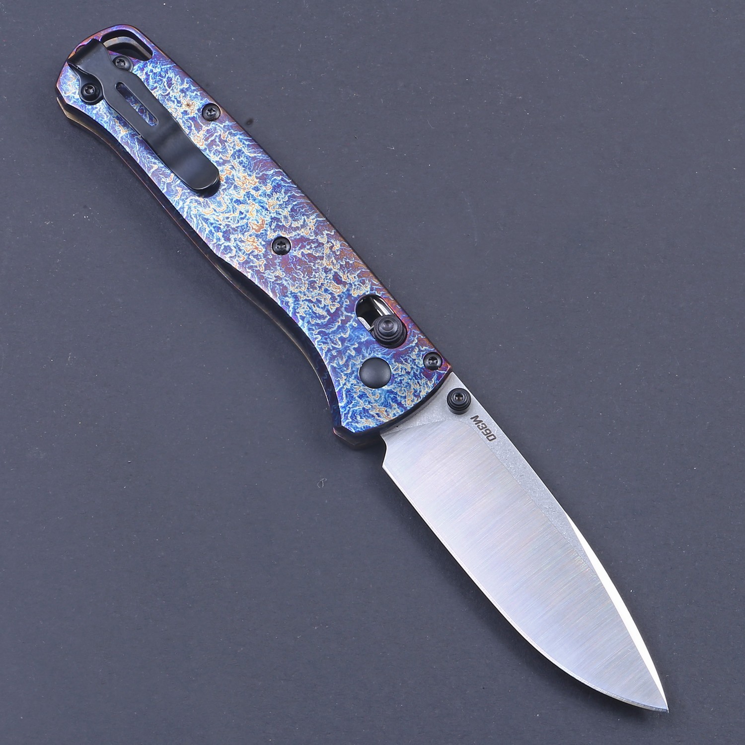 Custom Made Blue Anodized Titanium Handle High Quality Axis Lock Pocket Knife