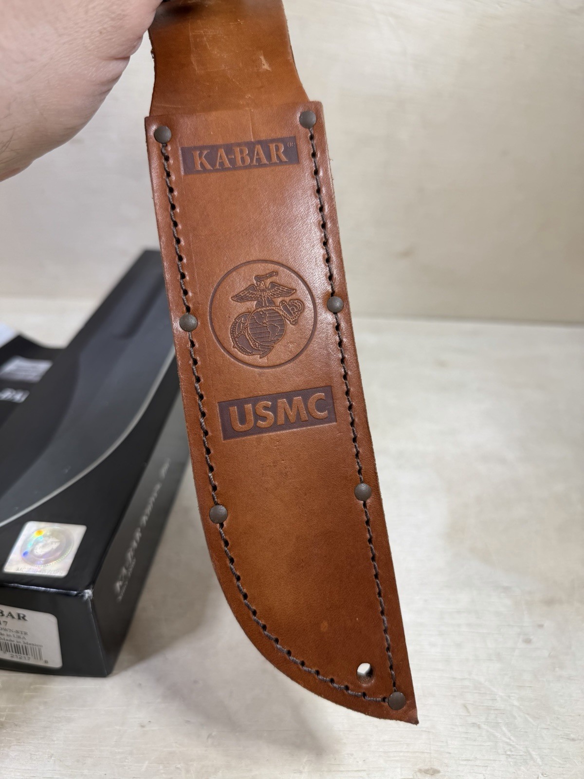 Vintage Ka-Bar Fixed Blade Knife w/ Leather Sheath USMC Marines Miltary
