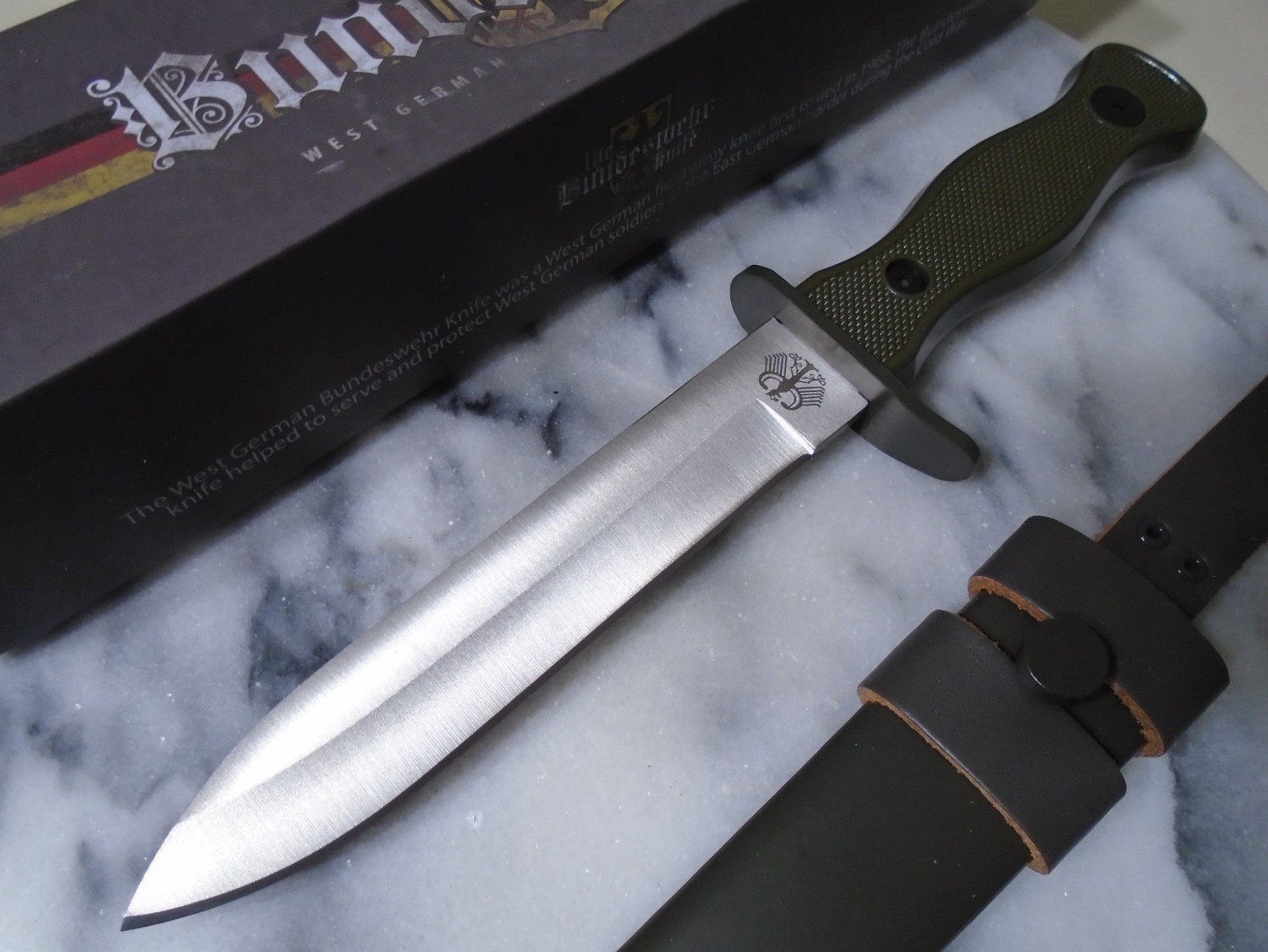 Bundeswehr German Army Fixed Blade Knife MI211 Spearpoint OD Green 10.30″ OA New