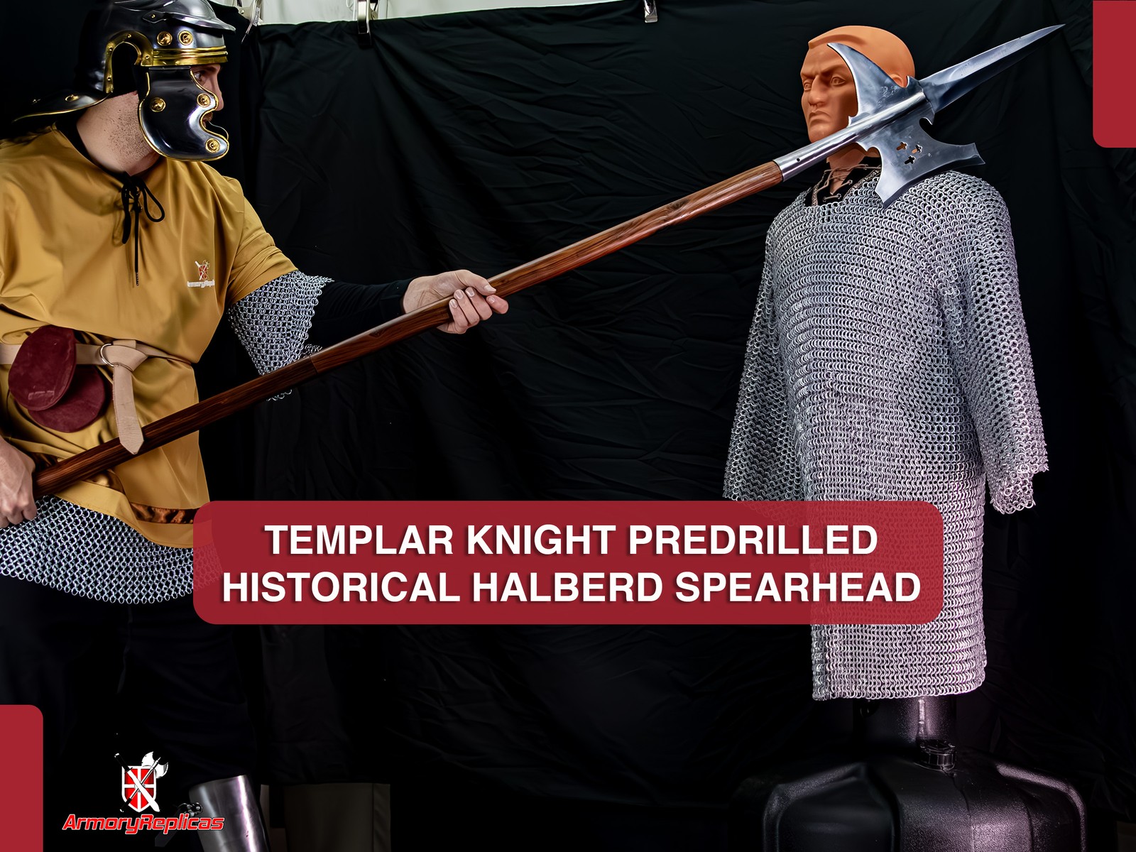 Medieval Halberd Head Carbon Steel Crusader Templar Spearhead Polearm Display