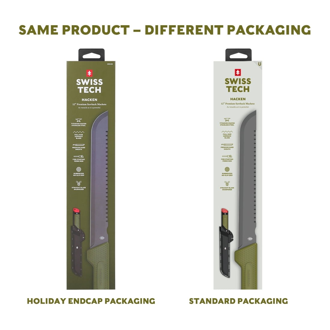 Swiss Tech 18-inch Sawtooth Machete, Titanium-Coated Stainless Steel Blade