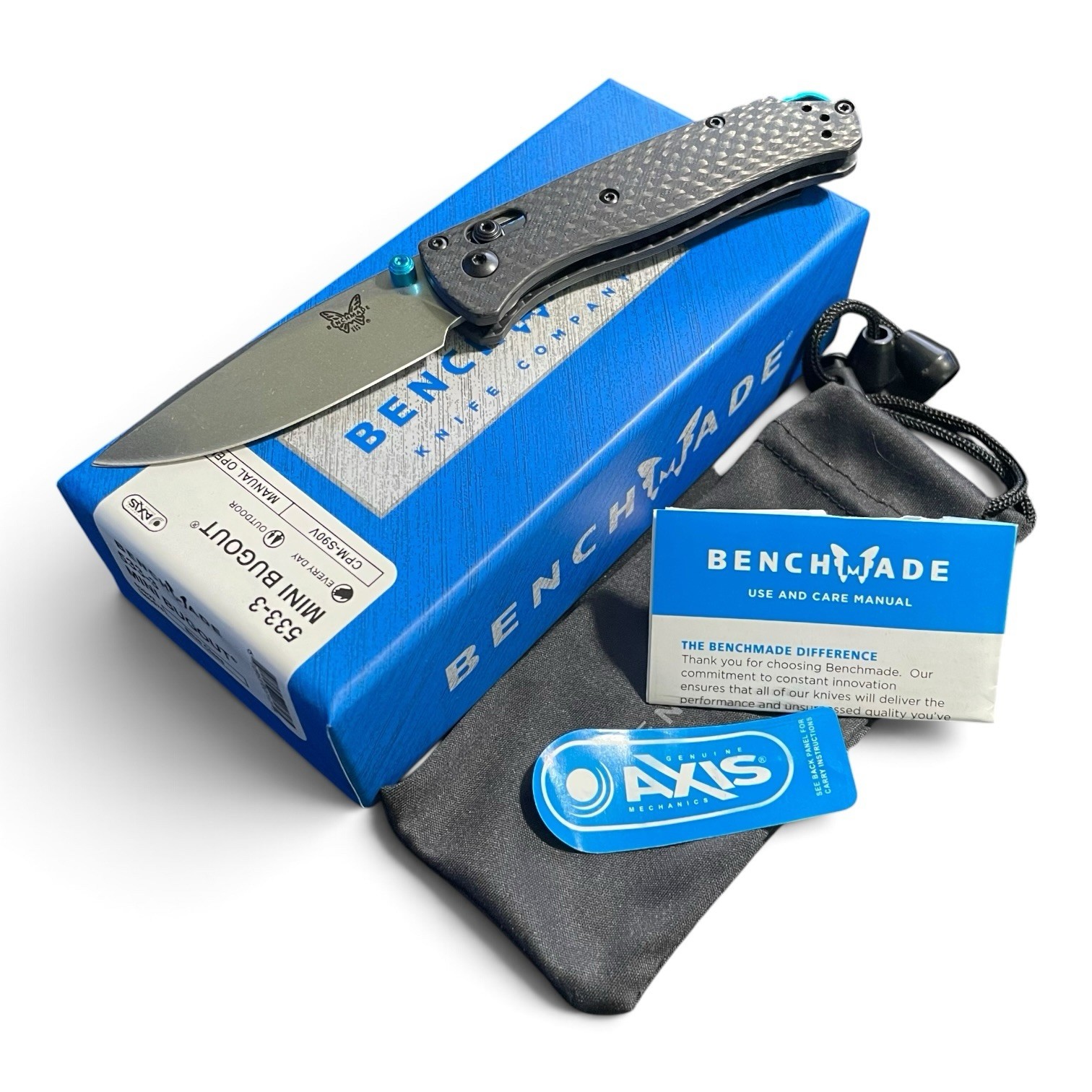 Benchmade Knives 533-3 Mini Bugout S90V Plain Edge Carbon Fiber Handle USA EDC