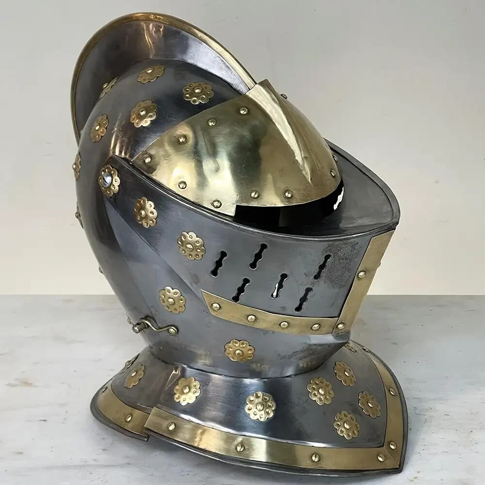 Vintage French Medieval Knight’s Helmet in Brass for Best gift