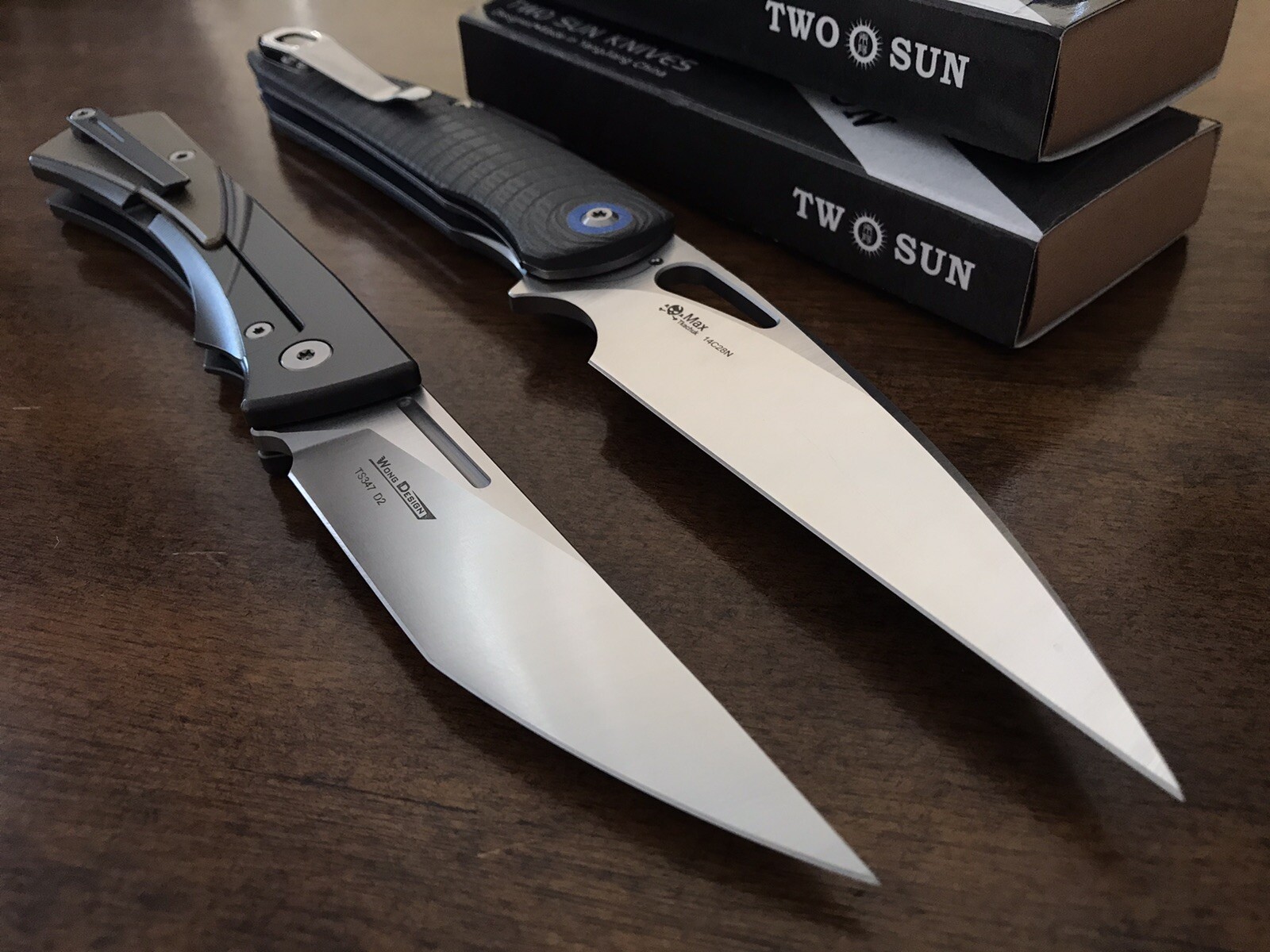 Lot Of 2 Twosun 兩陽 Folding Knives D2 14C28N Blades Titanium G10 Handles China