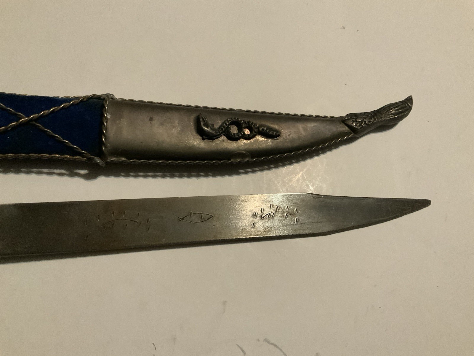 Vintage Greek Dagger Blue Marked 1821 On Blade