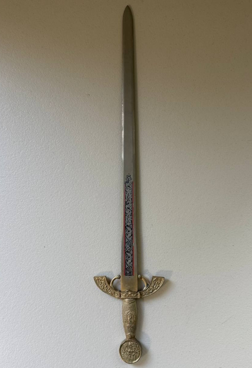 Vintage Toledo Spain Etched Short Sword Dagger Decorative Wall Display 21″