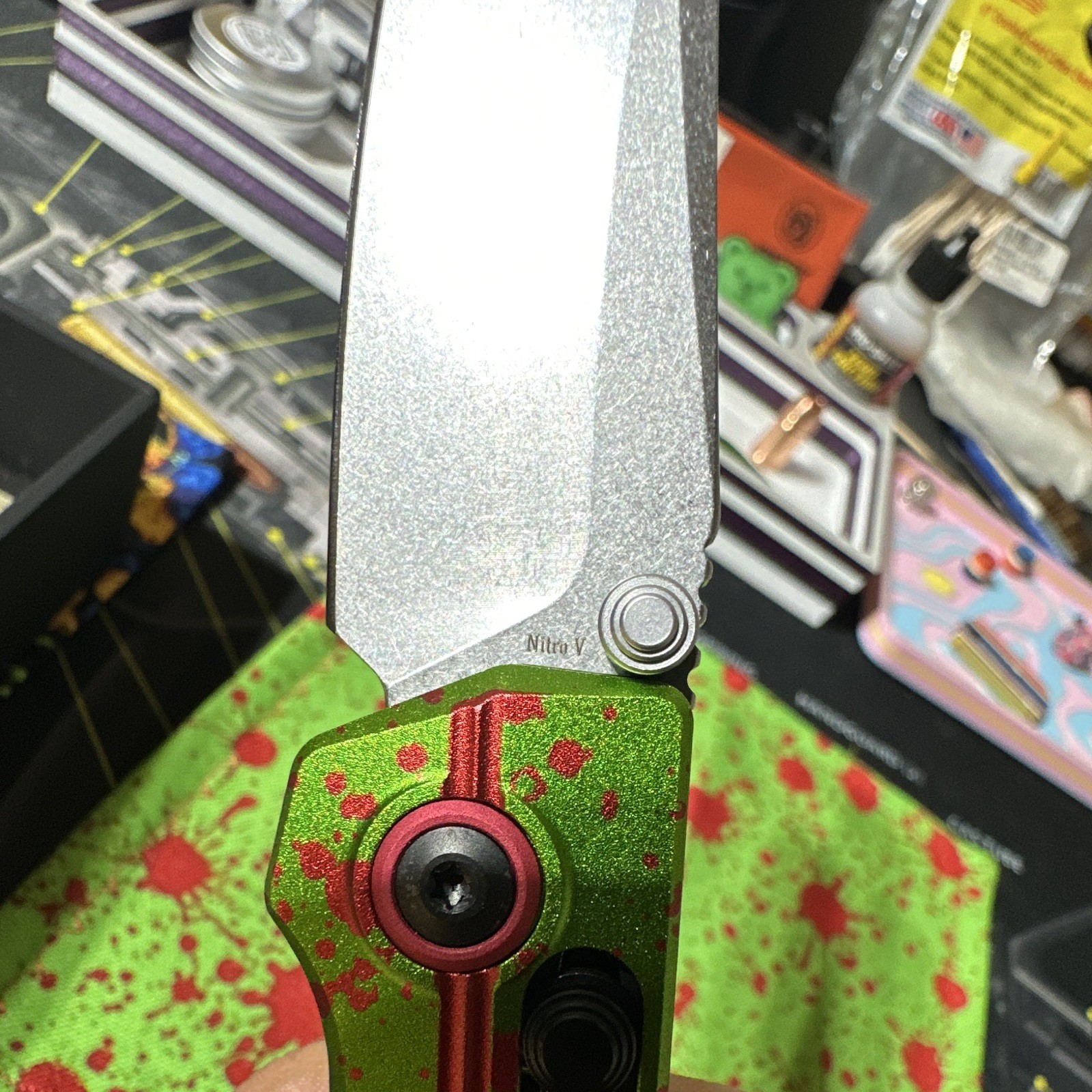 OKNIFE XEN Nitro-V Drop Point Zombie Green Aluminum Plain Manual Frame Lock