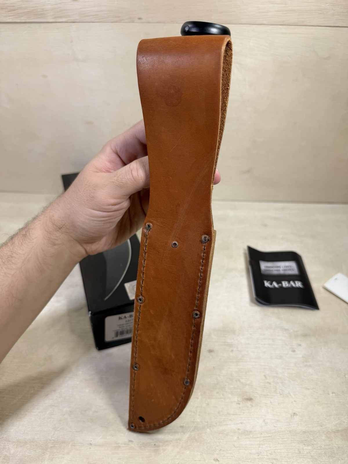 Vintage Ka-Bar Fixed Blade Knife w/ Leather Sheath USMC Marines Miltary
