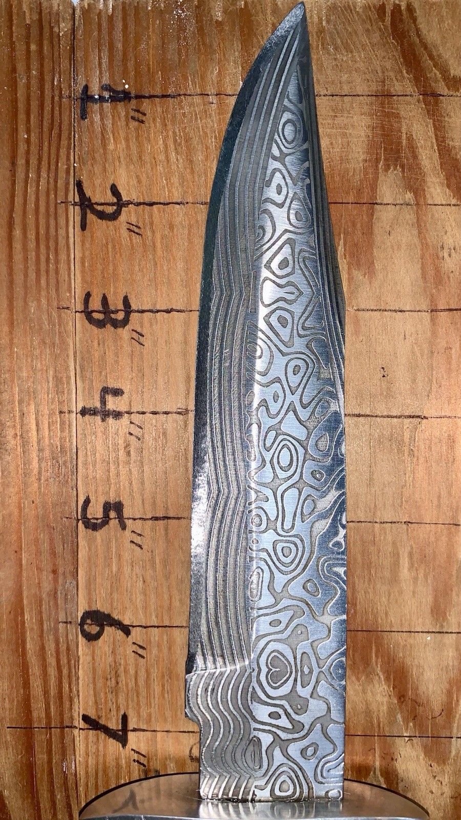 Custom Hand Forged Hunting Knife Laser Etched Damascus w/ Leather Sheath