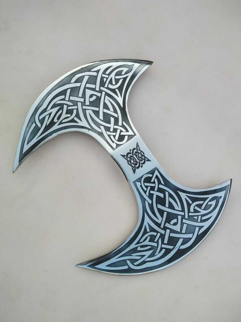 Double Head Hand forged High carbon steel handmade Viking Axe With leather Shet
