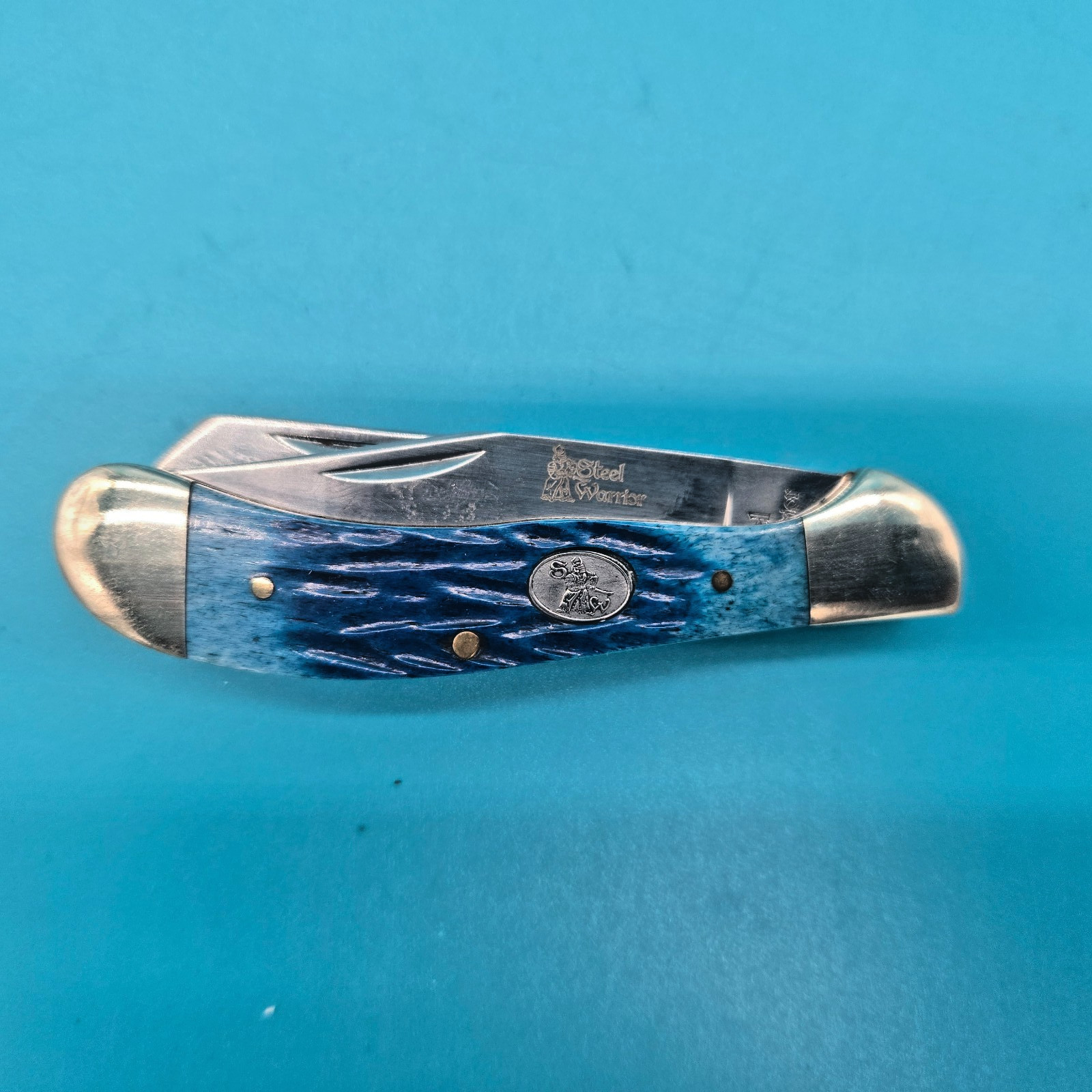 Steel Warrior Pocket Knife SW-111CBJ Blue Handle 2 Blade China