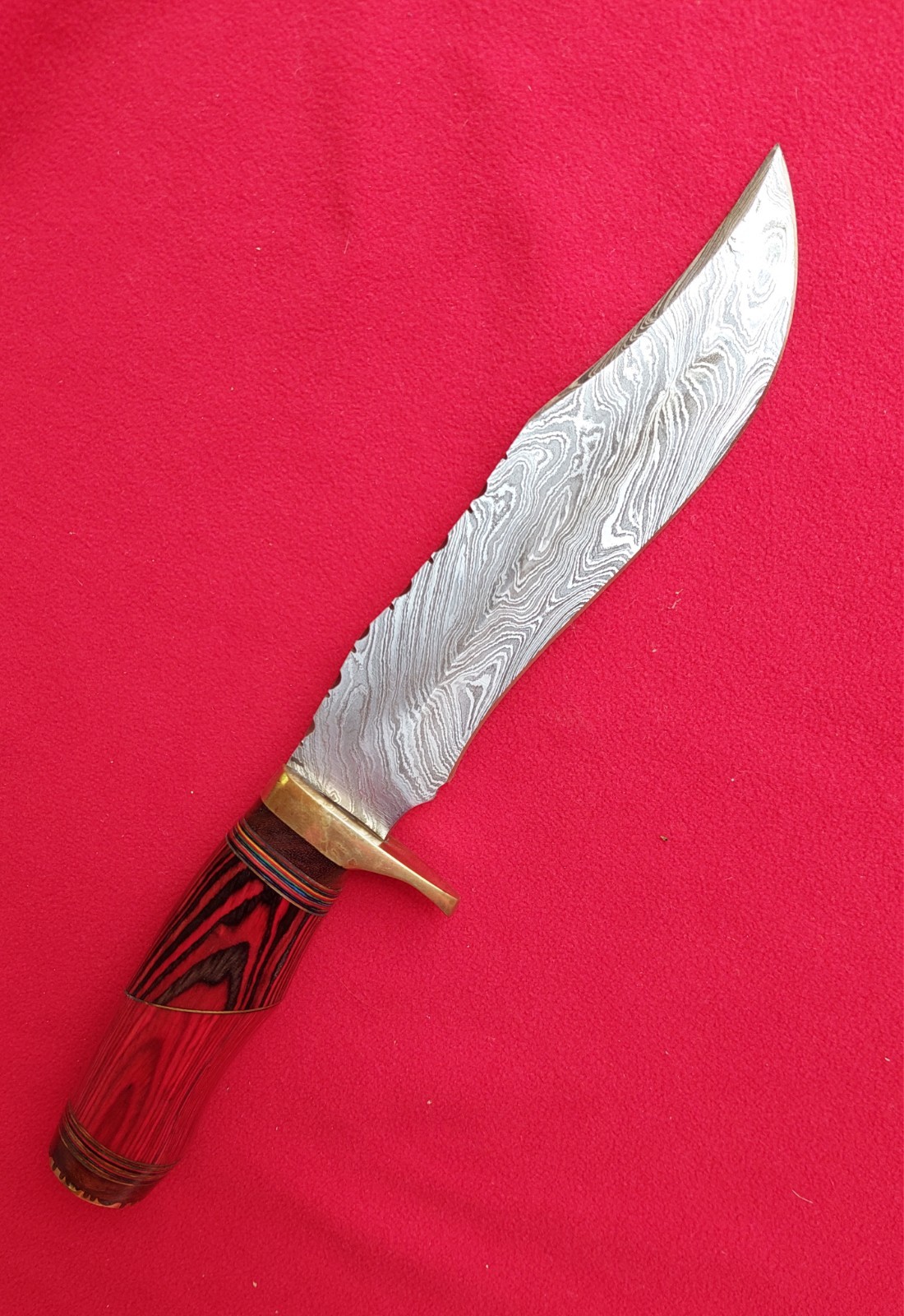 12.5″ Damascus Steel Hunting knife w/ Exotic Wood Grip & Leather Grip.