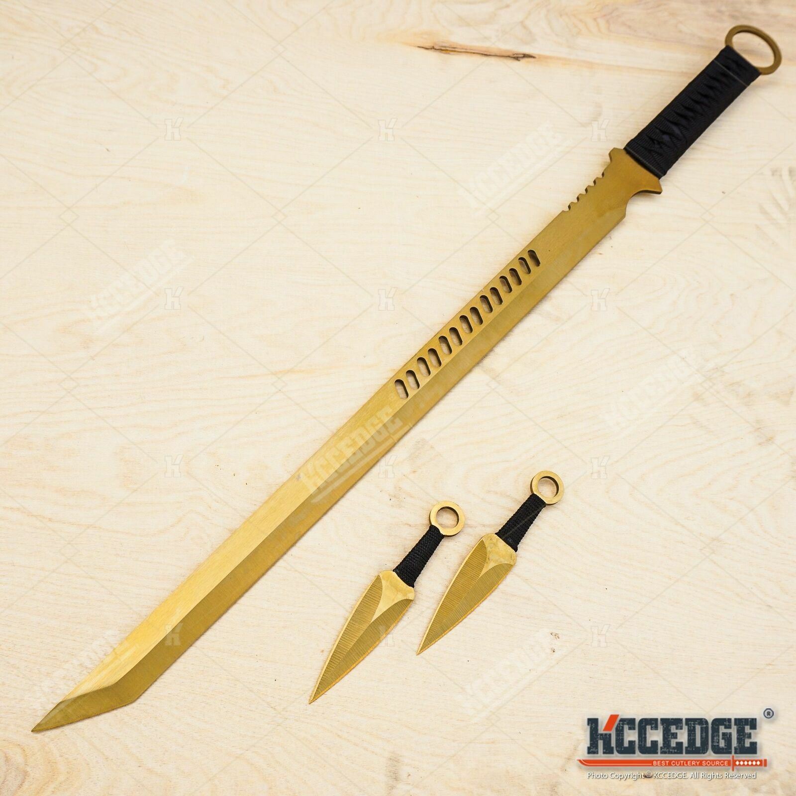 27″ NINJA SWORD TANTO Machete + 2 Knife Full Tang Tactical Blade Katana