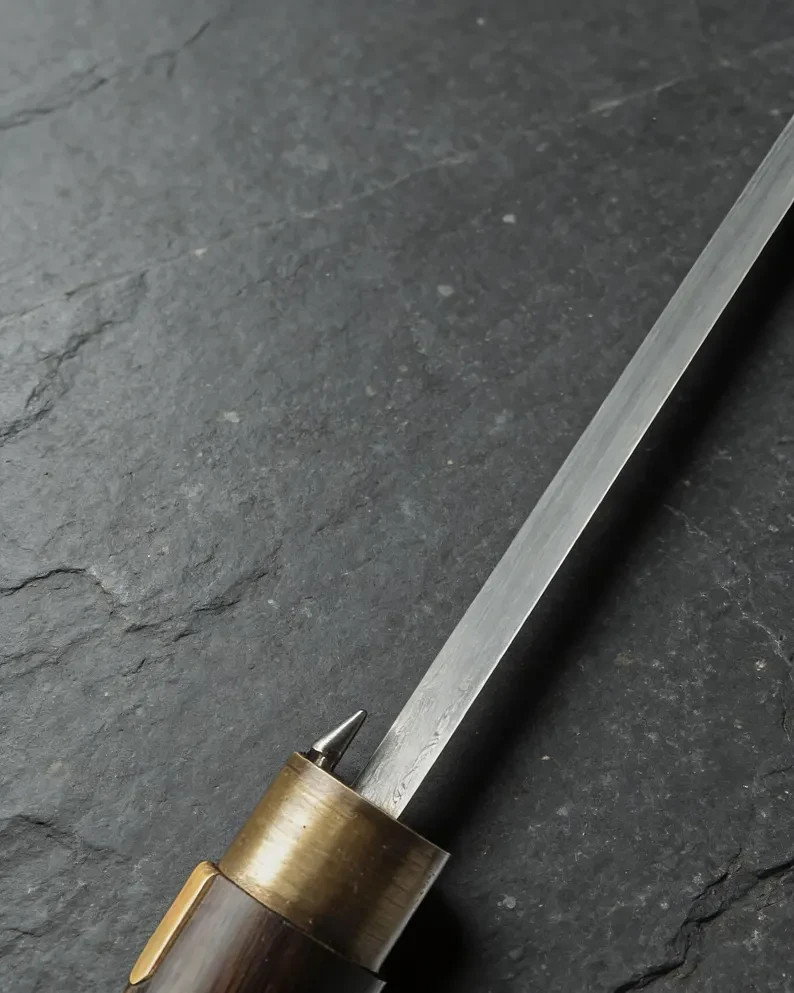 Round Head Sword Cane Solid Wood Shaft Aged Brass Dragon Ring Decorative Display