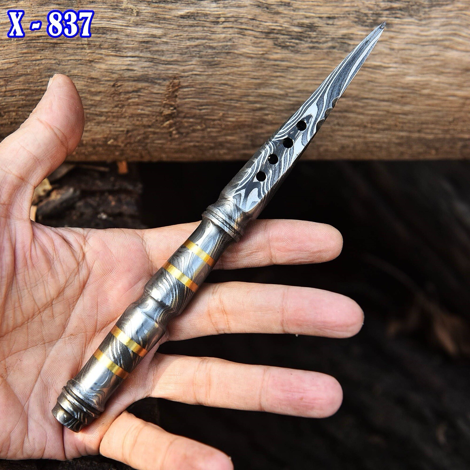 Handmade DAMASCUS STEEL Hunting Dagger Survival Boot KNIFE Full Tang Combat Tri