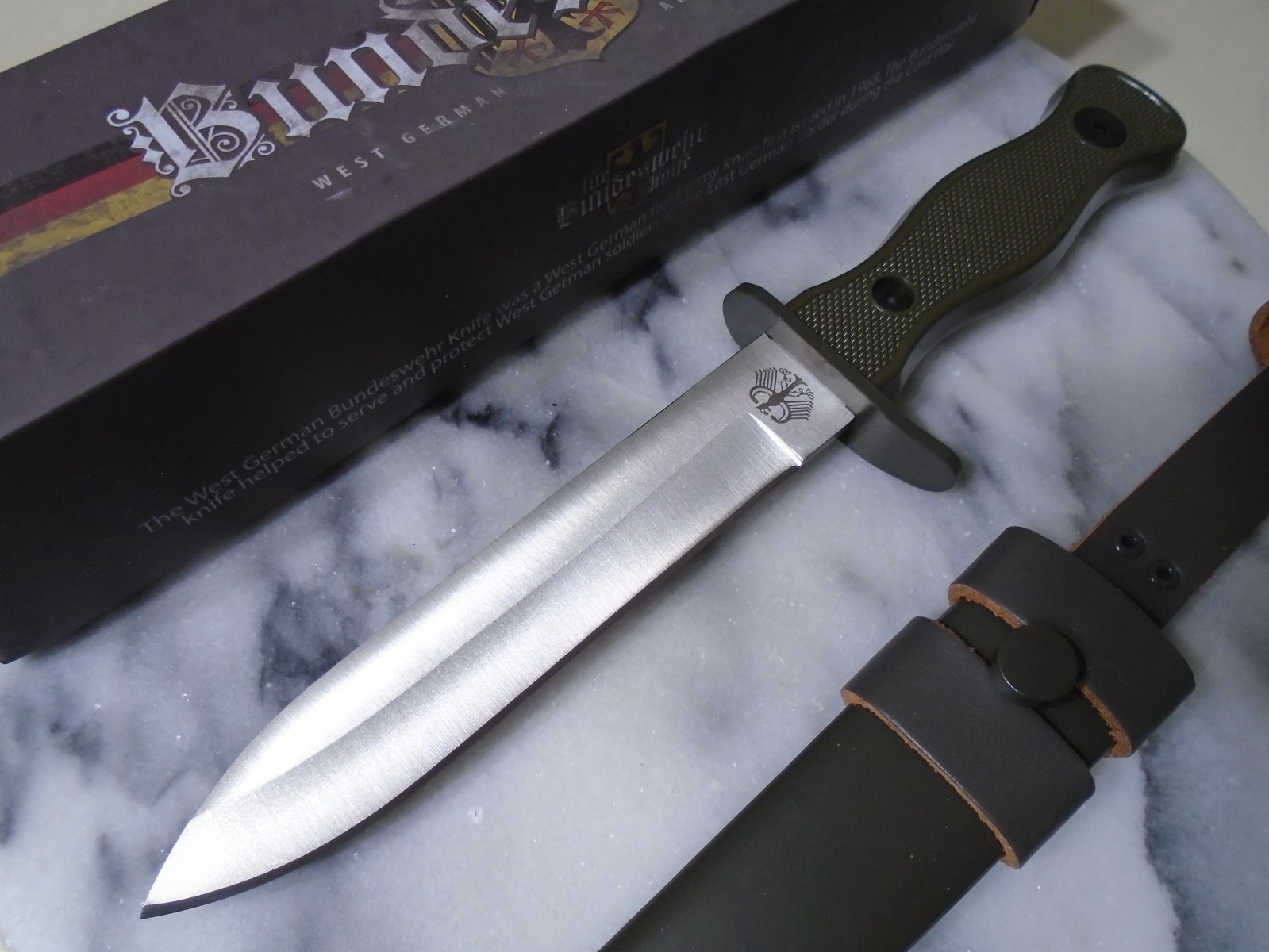 Bundeswehr German Army Fixed Blade Knife MI211 Spearpoint OD Green 10.30″ OA New