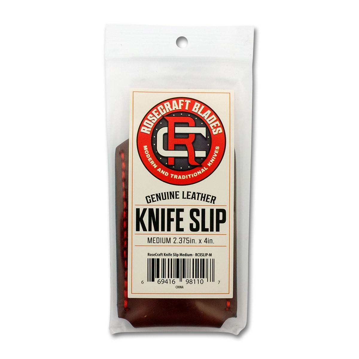 RoseCraft Blades RCXSLIP-M Medium Brown Leather Red Stitching Slip Pouch