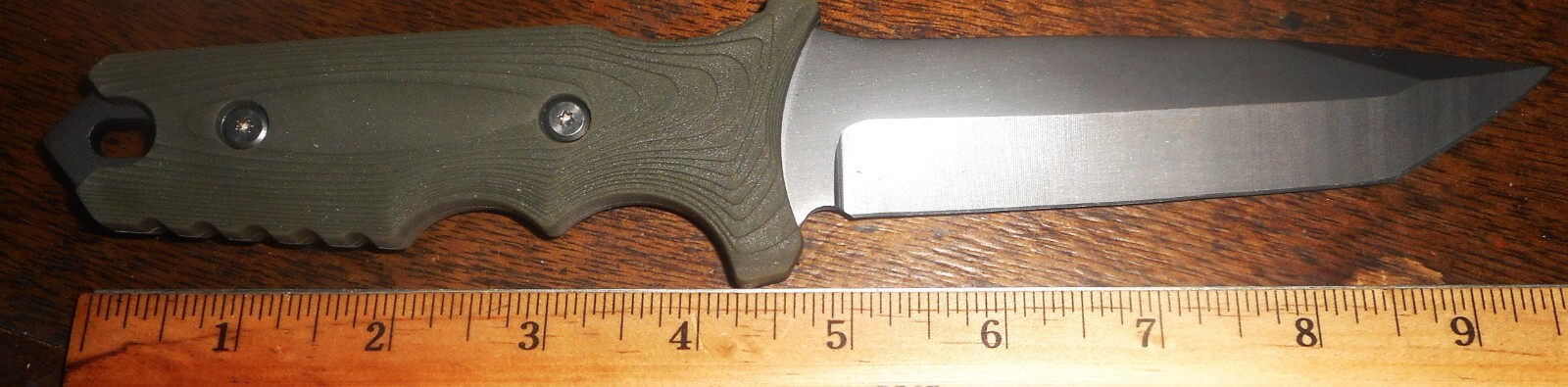ARMY GREEN-HANDLE COMBAT KNIFE AND HARD SHEATH