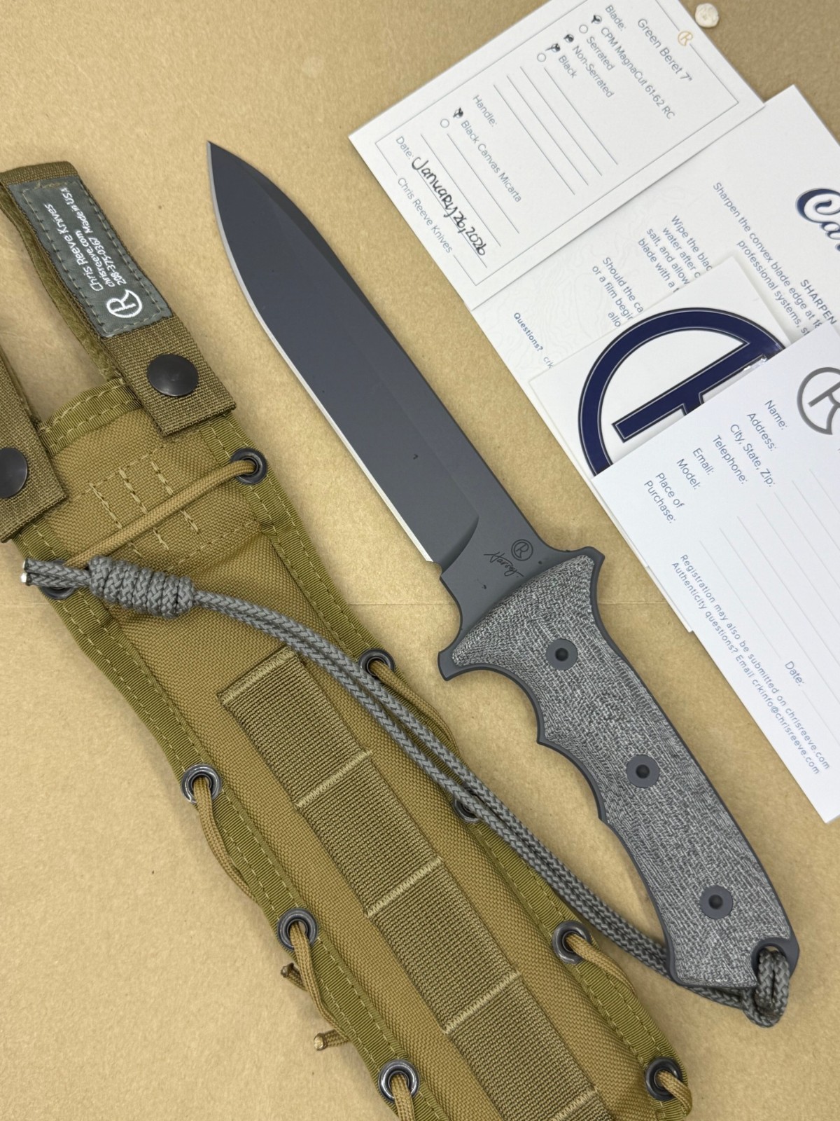 🌟 CHRIS REEVE GREEN BERET COMBAT KNIFE 7″ SPEAR POINT PLAIN EDGE MAGNACUT BLADE