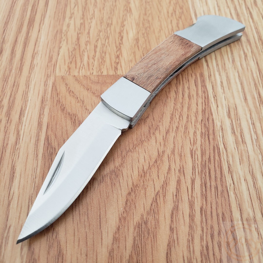 Rite Edge Small Lockback Folding Knife 2″ Stainless Clip Point Blade Wood Handle