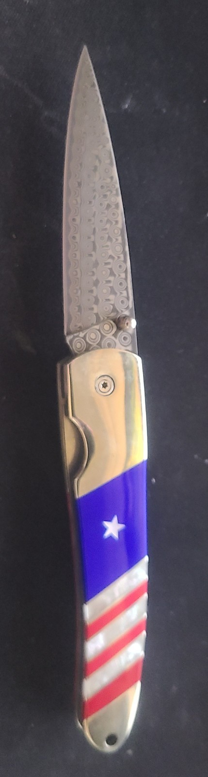 Damascus Steel Patriotic Collection 4″ Liner Lock Knife with Clip.