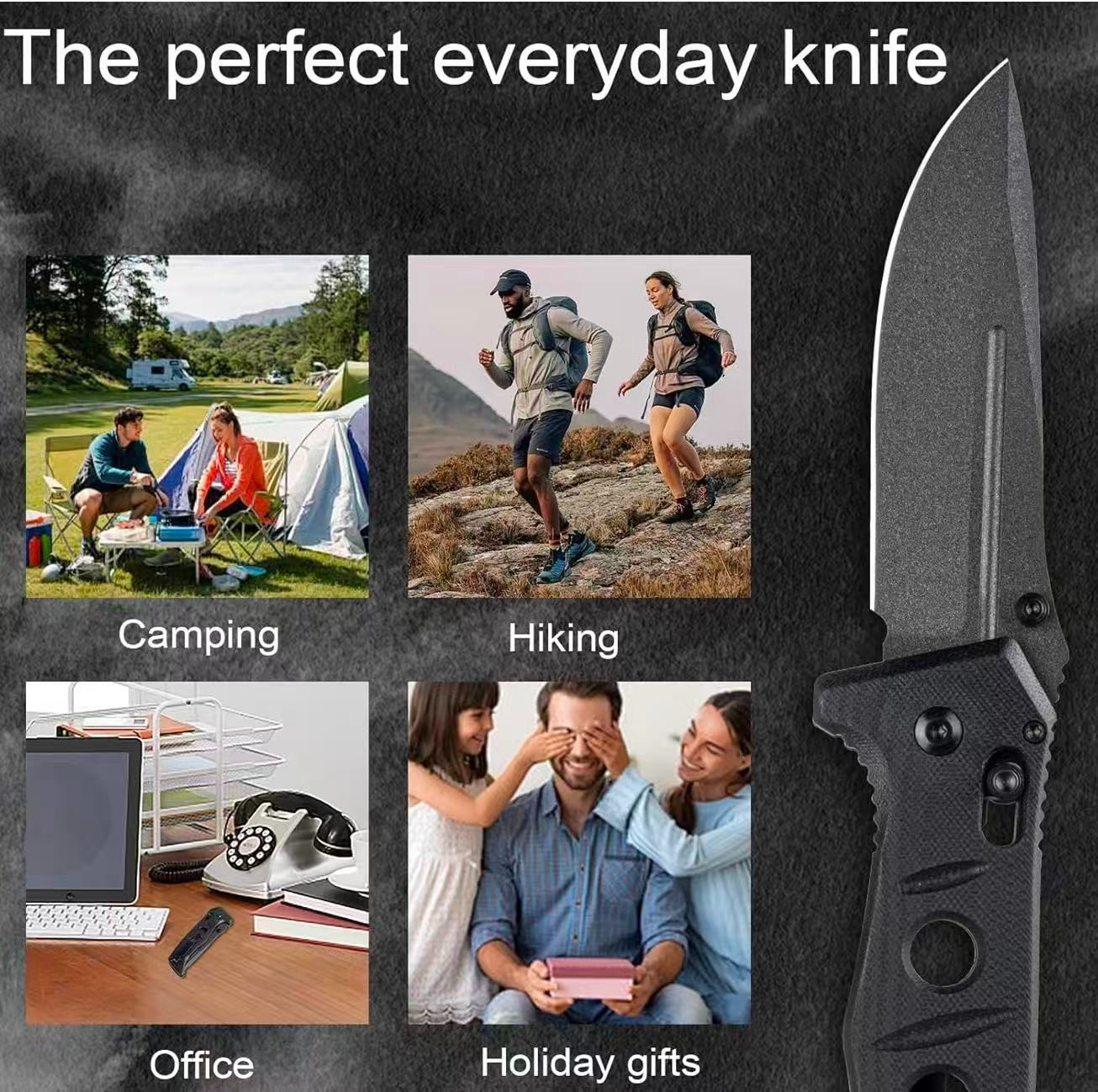 275 Folding Knife with Clip, Foldable Knife with G10 Handle Portable Pocket Kniv