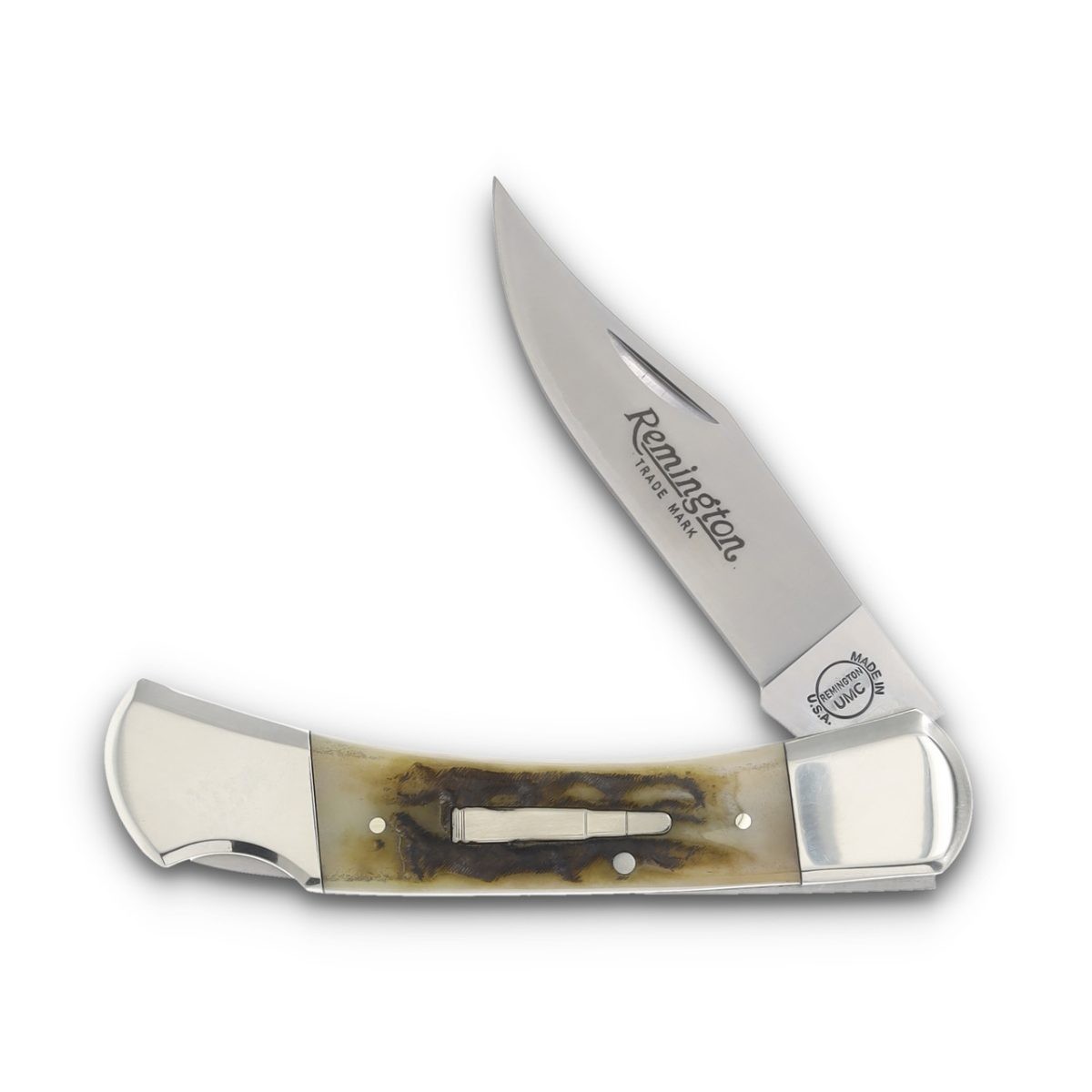 REMINGTON KNIVES USA 2025 BULLET KNIFE «OLD GRANDAD» STAGBONE LOCKBACK R15697