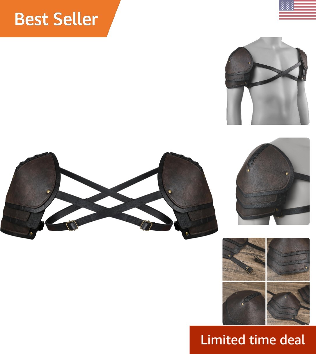 Vintage Mercenary Knight Shoulder Armor – Adjustable Faux Leather Pauldron