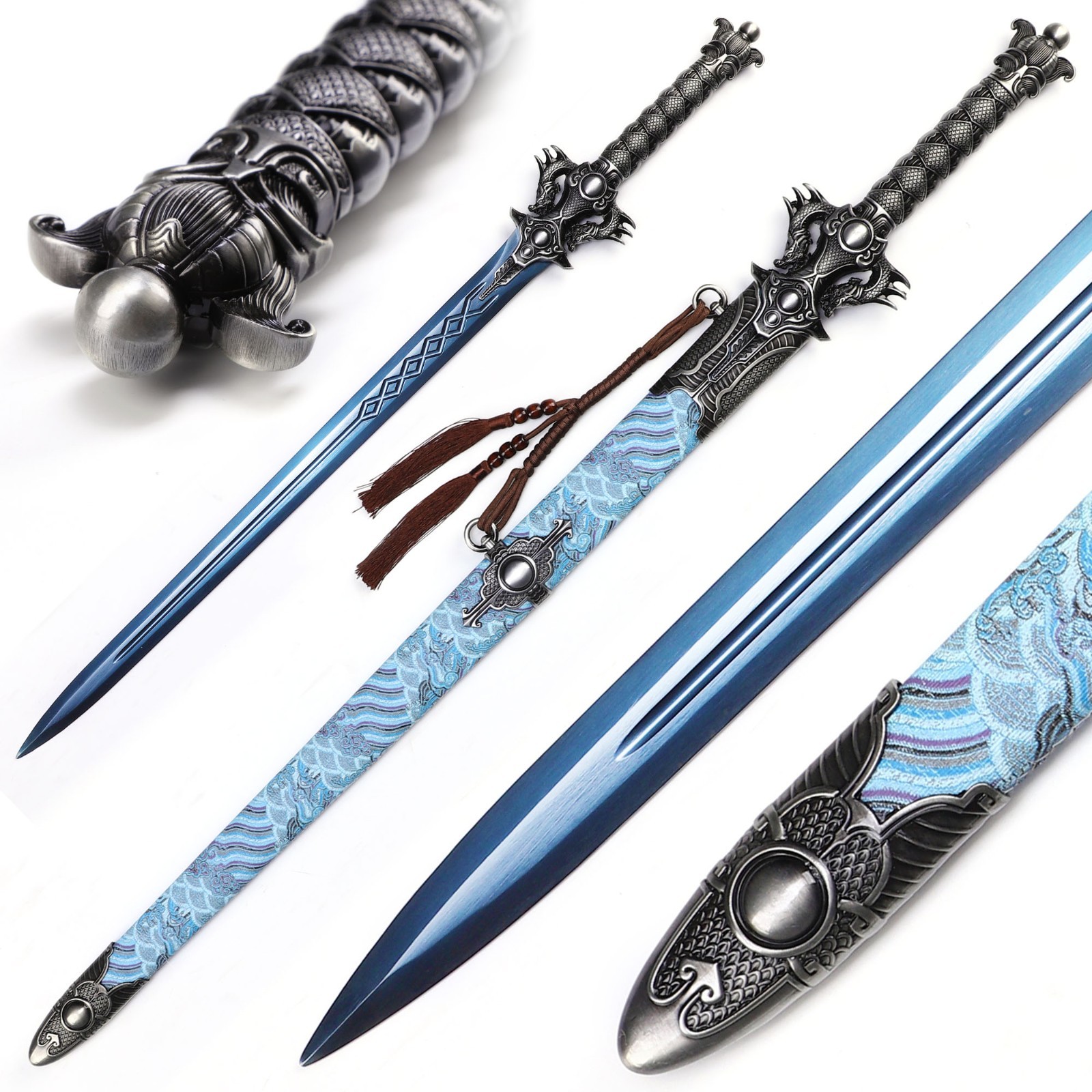 Chinese Straight Sword, Auspicious Cloud Dragon Patterned Scabbard,Handmade