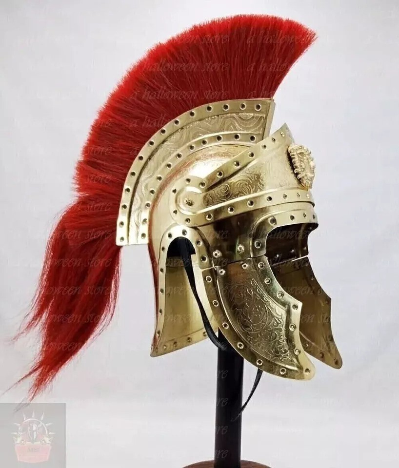 Roman Centurion Helmet with Red Plume Greek Roman Engraved Design Helmet New