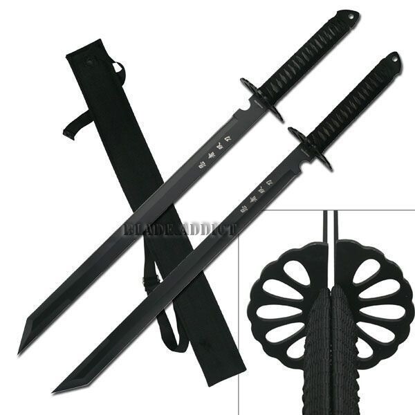 2PC BLACK Full Tang 27″ Ninja Samurai Twin Tanto Blade Sword Machete Katana New
