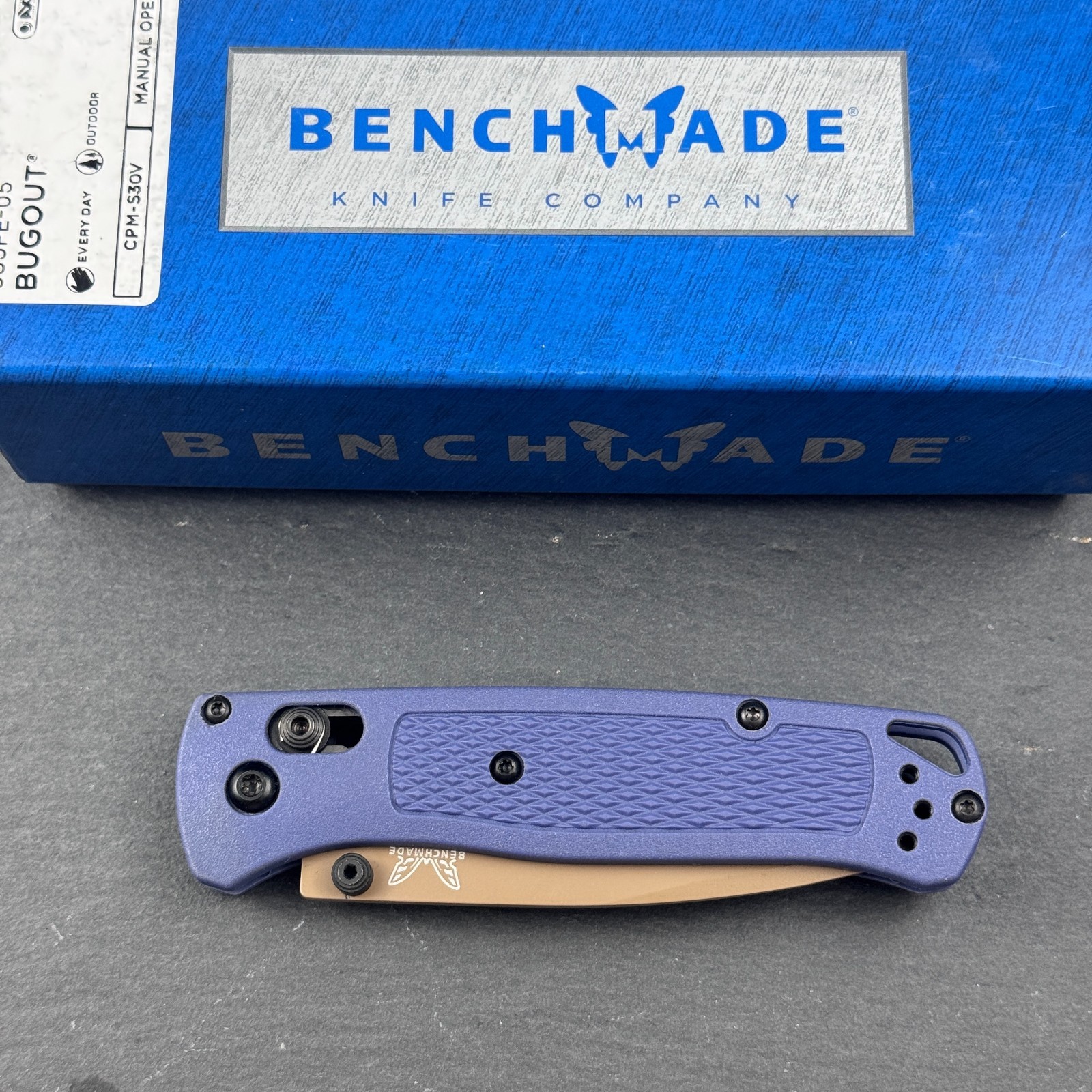 Benchmade Bugout 535FE-05 CPM-S30V Folding Knife Crater Blue Grivory Handle