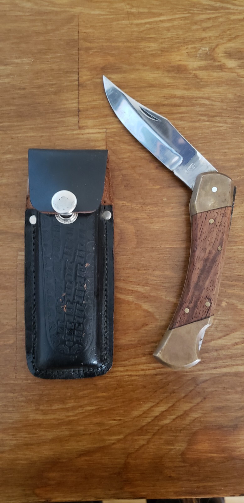 Jack Knife W/Case, Brass And Wooden Handle, Vintage 1970’s
