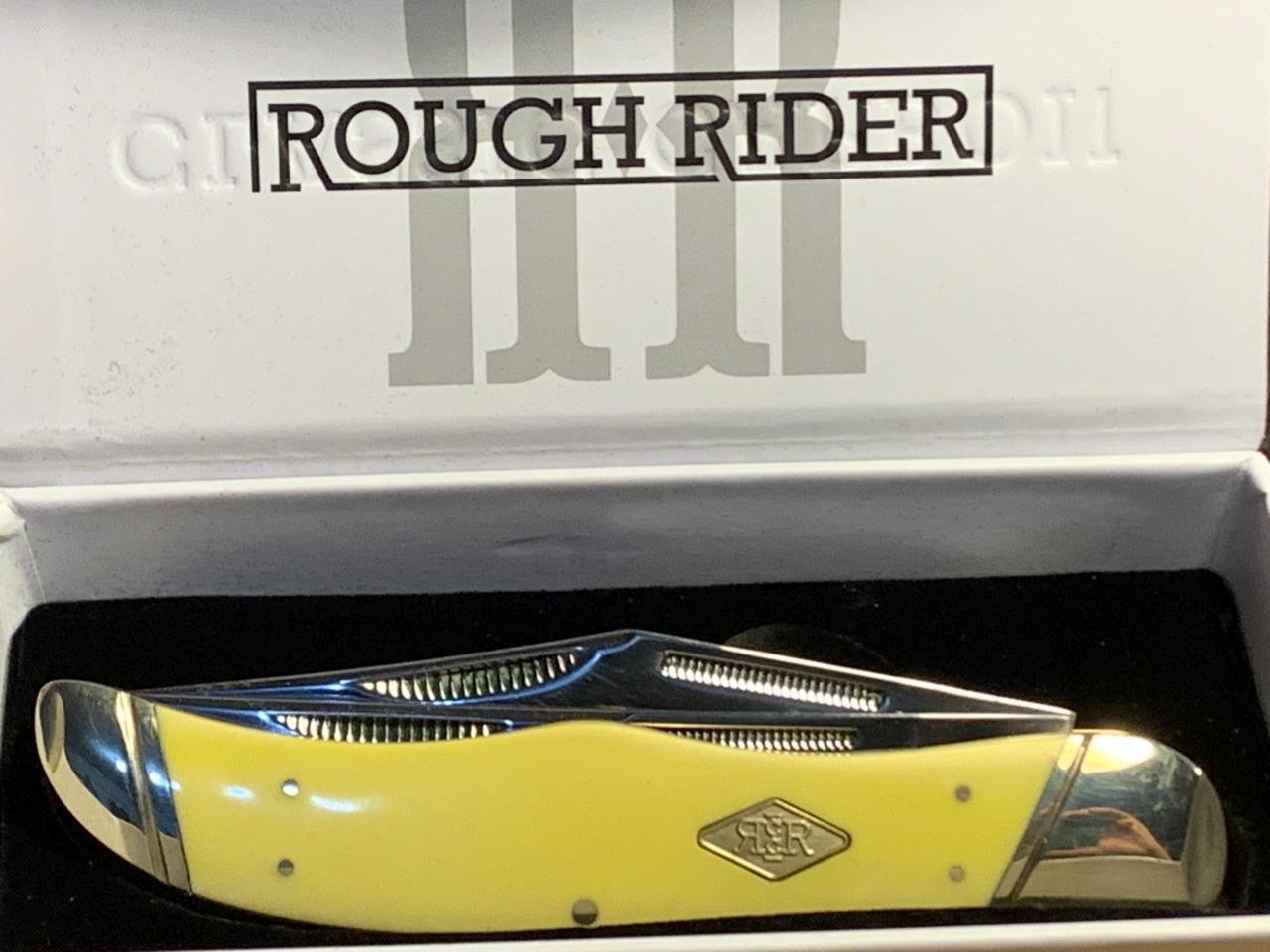 Rough Rider Classic Carbon Yellow 2 Blade Folding Hunter 5 1/4″ Knife RR1742