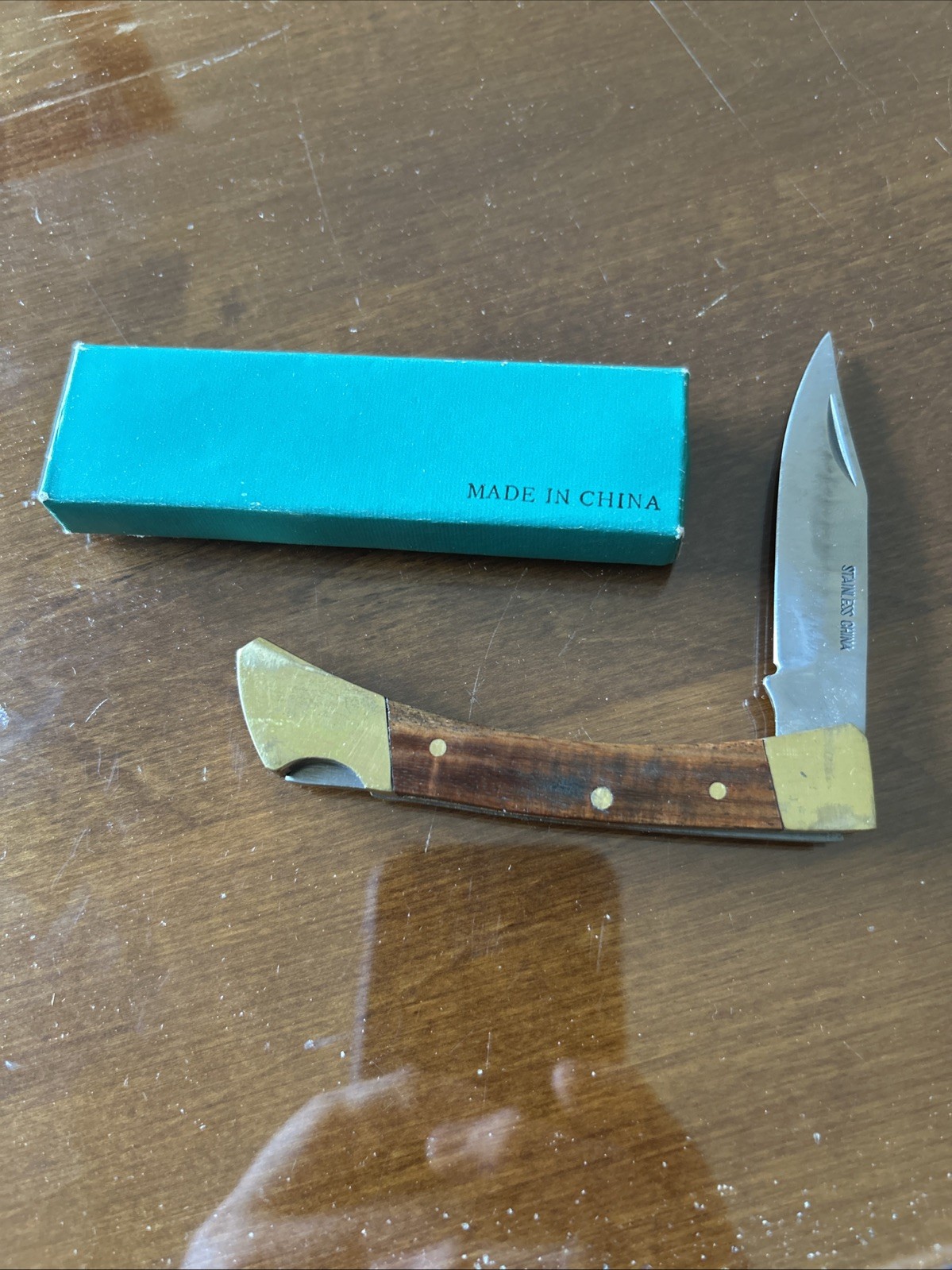 Wood and Brass Knife Pocket Knife Unused