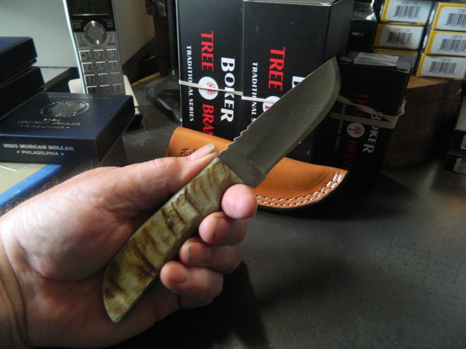 ANZA KNIVES 7.75″-8″ O.A. GENUINE SHEEPS HORN HANDLE BLADE FILE STEEL LEA. SH.