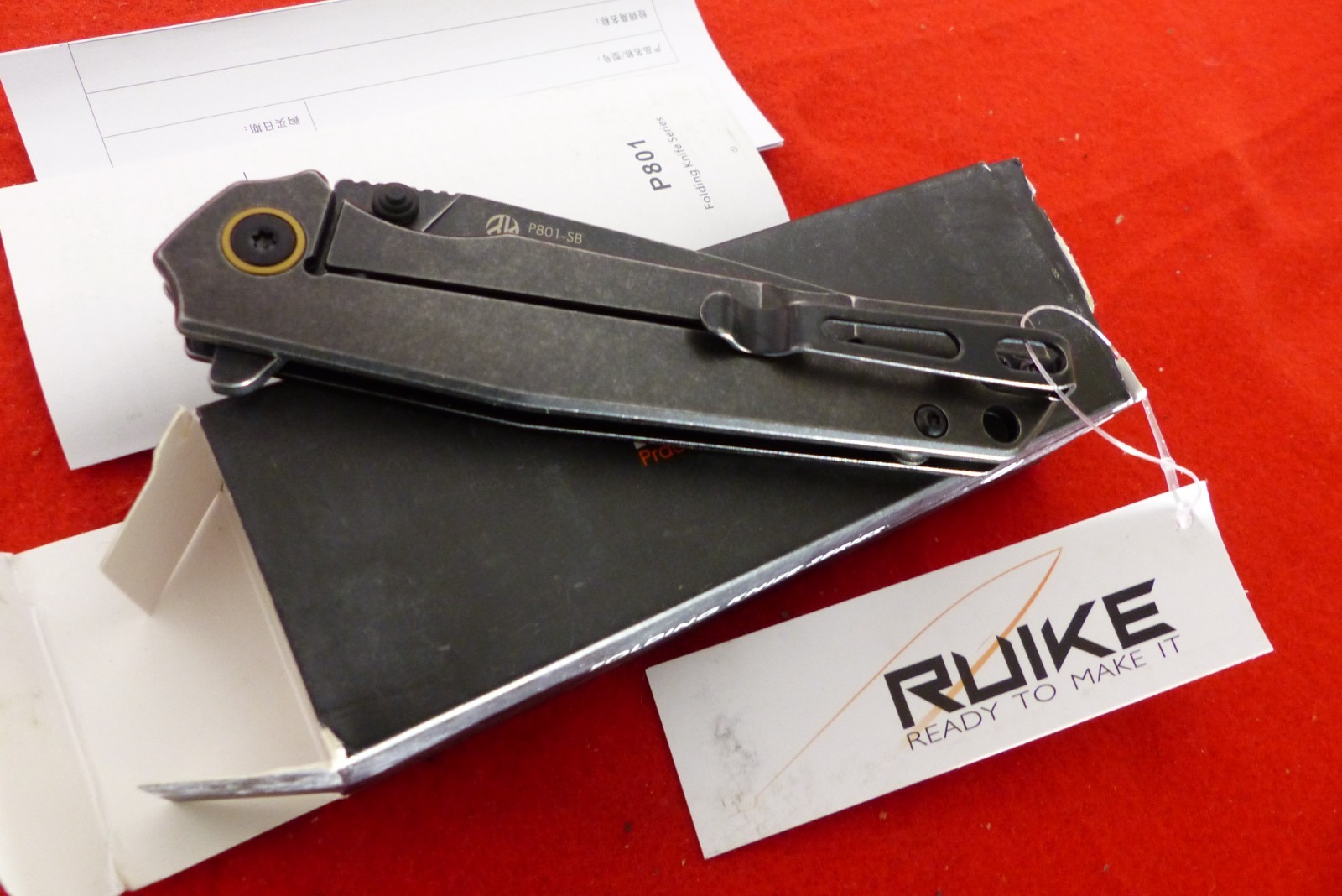 RUIKE P801 Frame Lock Knife Stainless Steel (3.5″ Black Stonewash) P801-SB NEW