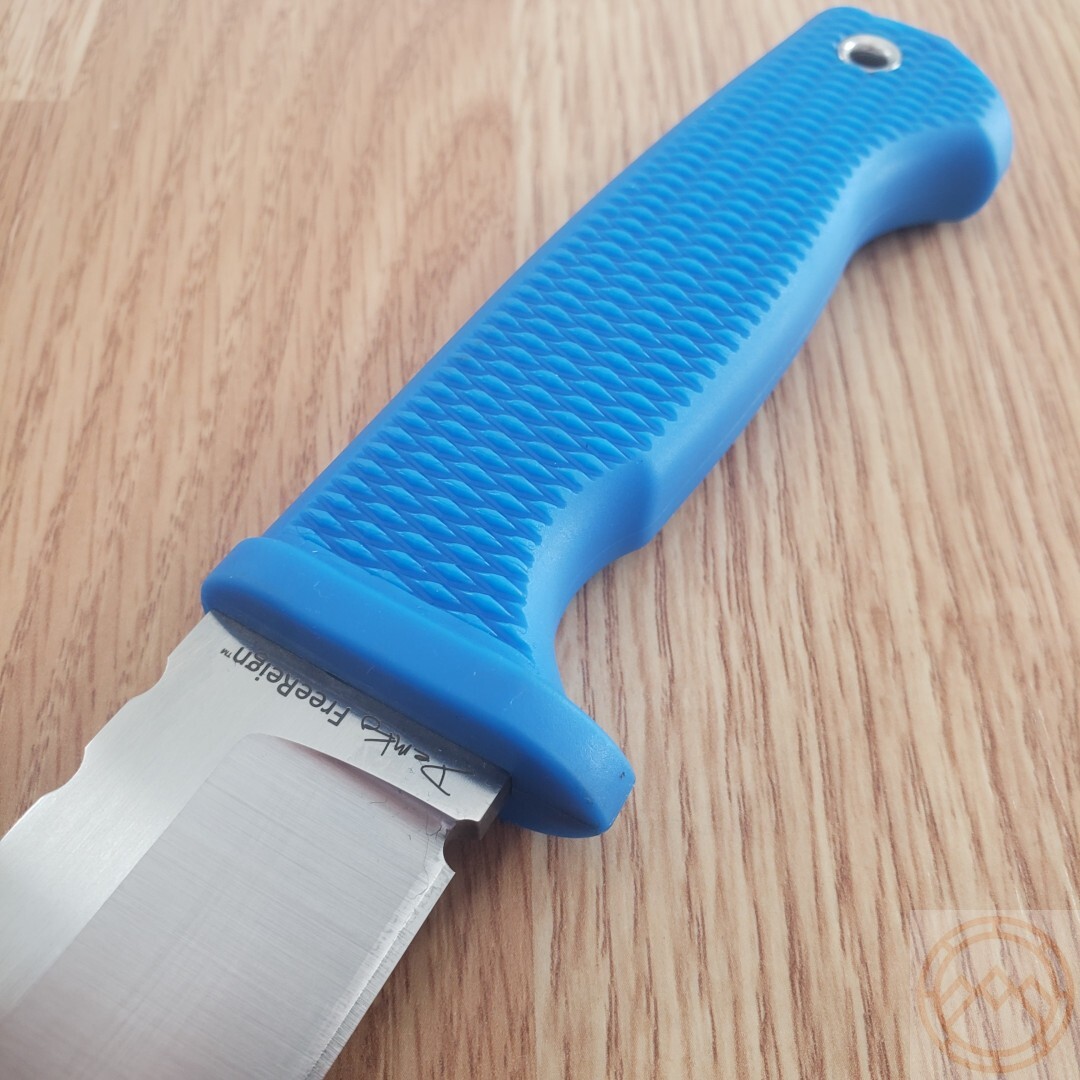 Demko Fixed Knife 5″ AUS-10A Steel Drop Point Blade Blue Checkered Rubber Handle