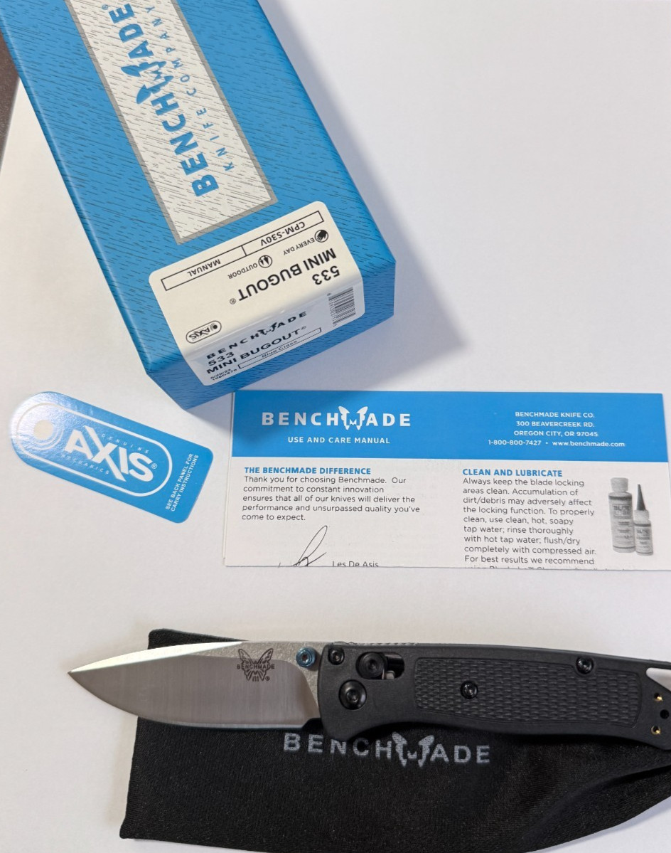 Benchmade 533 Mini Bugout Folding Knife Black Handle Blue Class
