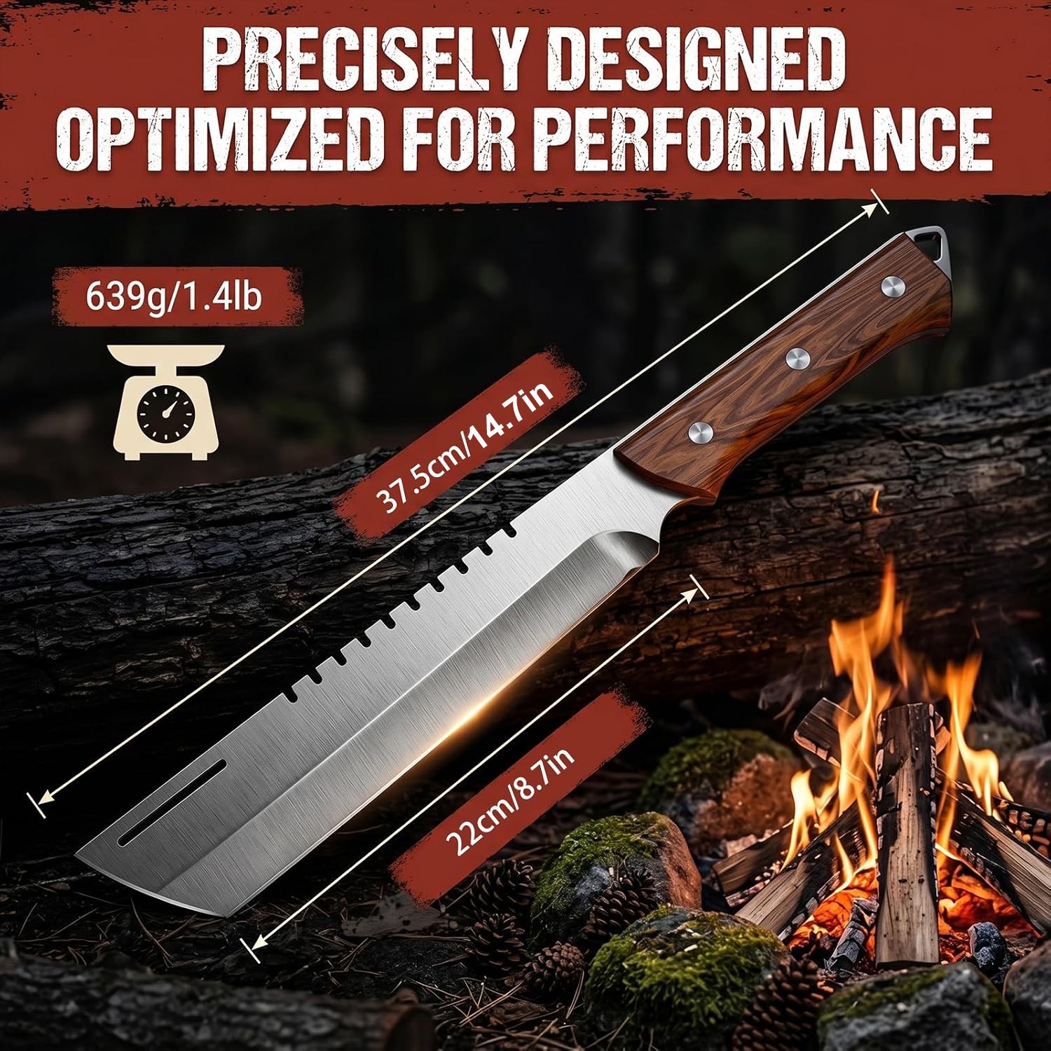 Full Tang Machete for Cutting Trees Heavy Duty Fixed Blade Knife with Sheath