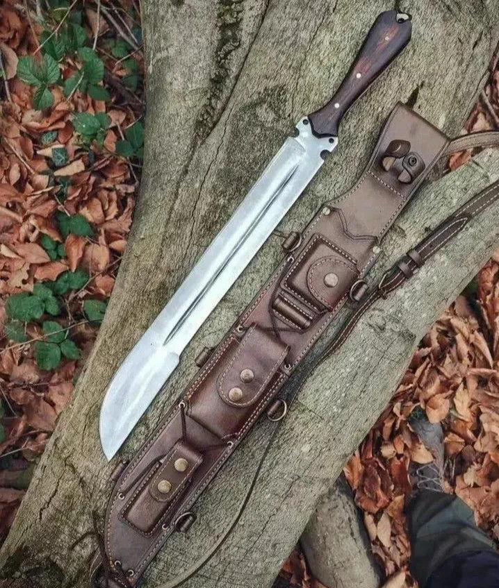 Handmase Full Tand Sword 25 Inches Wood Handle Camping Sword With Leather Sheath