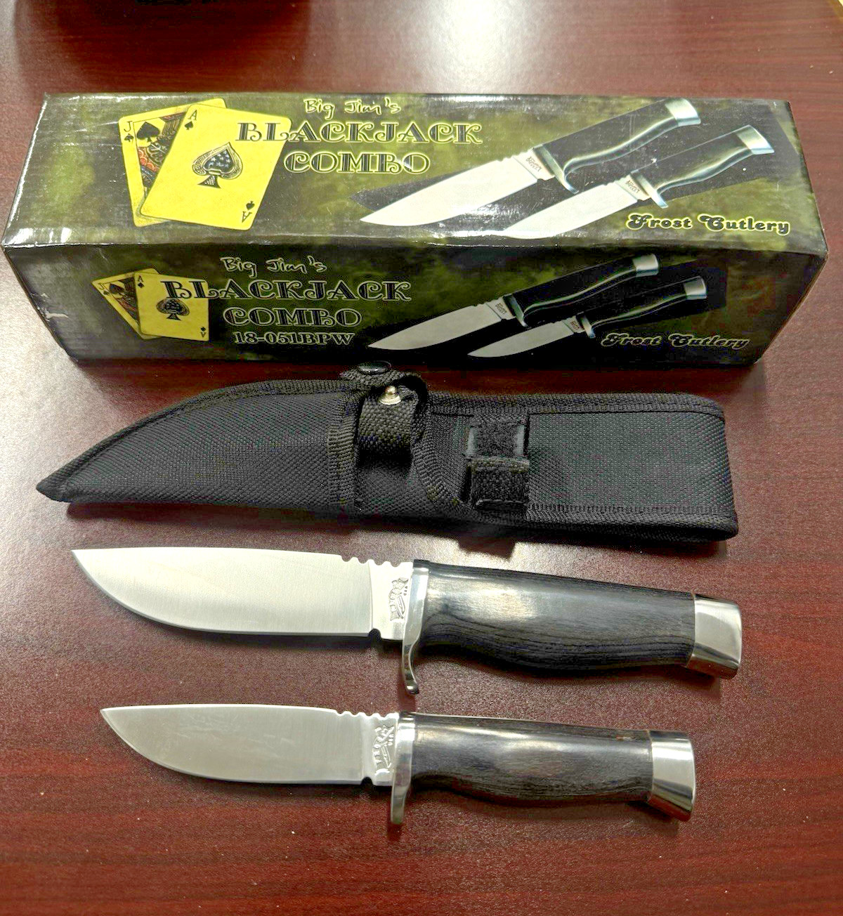 Hunting Knife Set Stainless Steel Drop Point Over 5in Wood Sheath