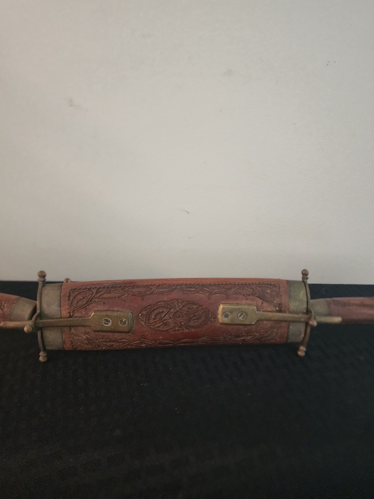 Vintage Indian Carved Wood & Brass Sheath Knife and Fork Set – Decorative or Dis